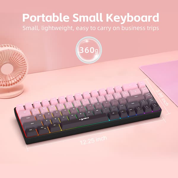 V200 Gradient Pink 69-tasters ergonomisk kablet tastatur, delt buet RGB-baggrundsbelyst til arbejde og gaming