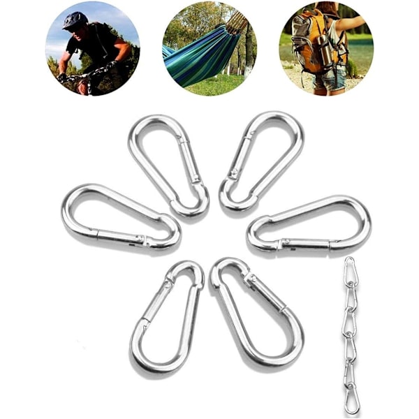 6PCS Fjäderlås Karabiner - 304 Rostfritt Stål Tunga