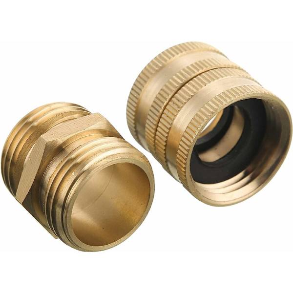Haveslangeadapter, han til han, hun til hun, 3/4'' messing