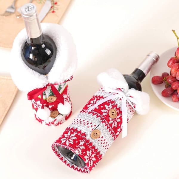 Julevinflaskepose, julevinflaskepynt, juletræs snefnug julevinflaske sweater sæt julepynt