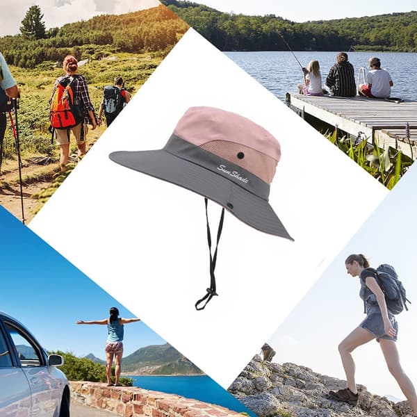 Solhatt for kvinner med hestehalehull, UV-beskyttelse, sammenleggbar, bred brem