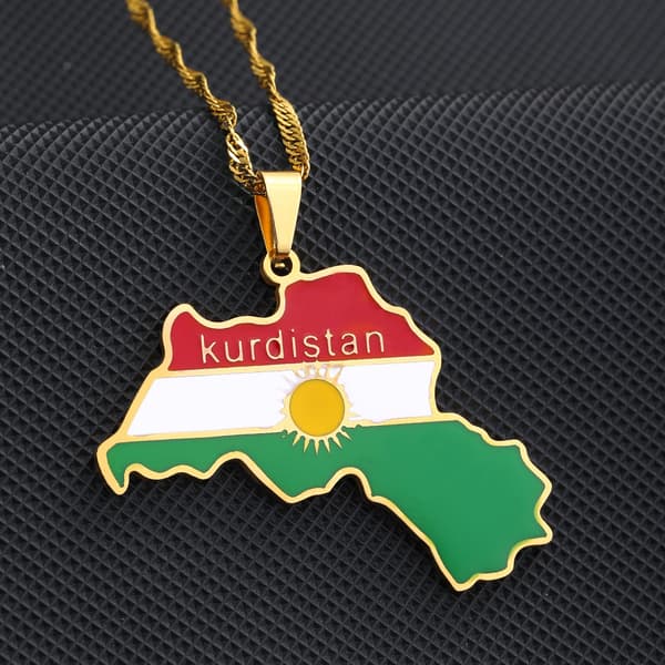 1 stk. Kurdistan kort- og flagvedhængshalskæde til elskere mænd