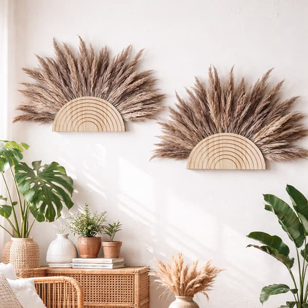 Semi-circular Wooden Vase Base with Wave Pattern, 2-pack – Decoration for Artificial Flowers and Dried Flowers