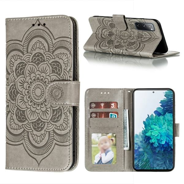 Samsung Galaxy S20 FE - Mandala Nahkakotelo - Harmaa Harmaa