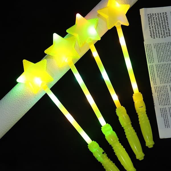 Sæt med 3 gule fe-stjerne-glødepinde – glødende fluorescerende pinde til koncerter, fester og jubel