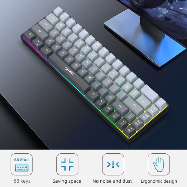 V200 Gradient Sort 69-tasters Ergonomisk Kablet Tastatur Delt Buet RGB Baggrundsbelyst til Arbejde og Gaming