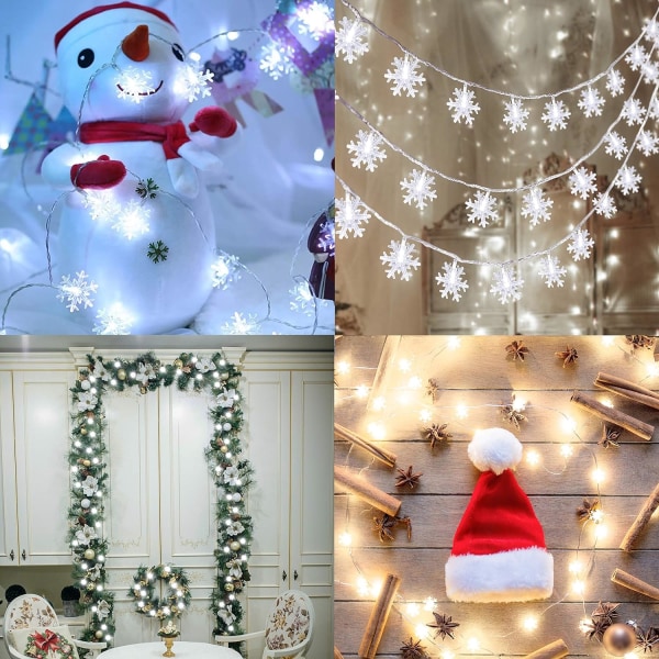 80 LED Christmas Snowflake String Lights Hanging Decorations -