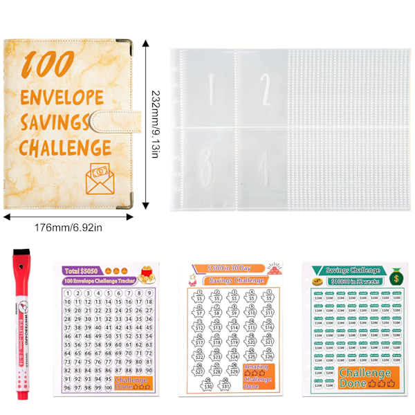 100 Kuvert Pengar Sparutmaning Flipchart med 100 Tydliga Kontantkuvert A5 Pengar Sparutmaning Flipchart Yellow