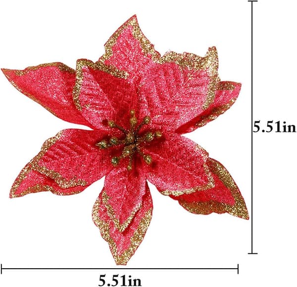 12-pack Julgransprydnader Set Deco Jul Glitter Konstgjorda Julblommor för Bröllopsfest Juldekorationer
