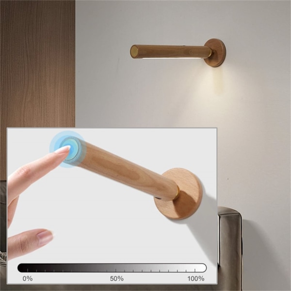 360° roterbar vägglampa i trä med magnetisk avtagbar vägg