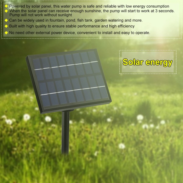 Solpanel-driven vattenfontänpump fiskdamm pool