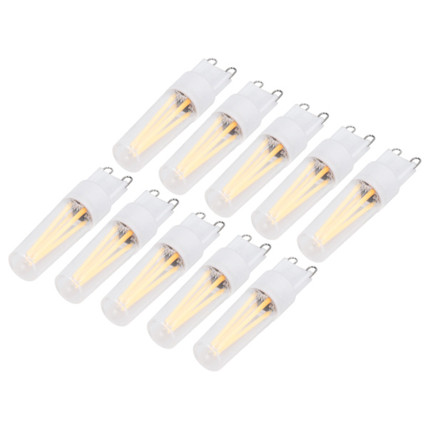 10 st G9 LED-lampor Varmvitt Lång Filament 500lm Flimmerfri Keramisk Bas Lampa för Kronljus Taklampor 110V