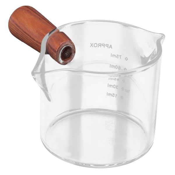 Dubbelpipig mjölkkopp med trähandtag Glas Kaffe Mätning