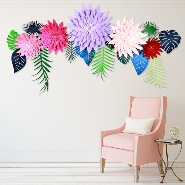 Blommor Väggkonst Dekor, Flera Lager Blomma för Inomhus Utomhus Hem Sovrum Vardagsrum Kontor Trädgård Pink