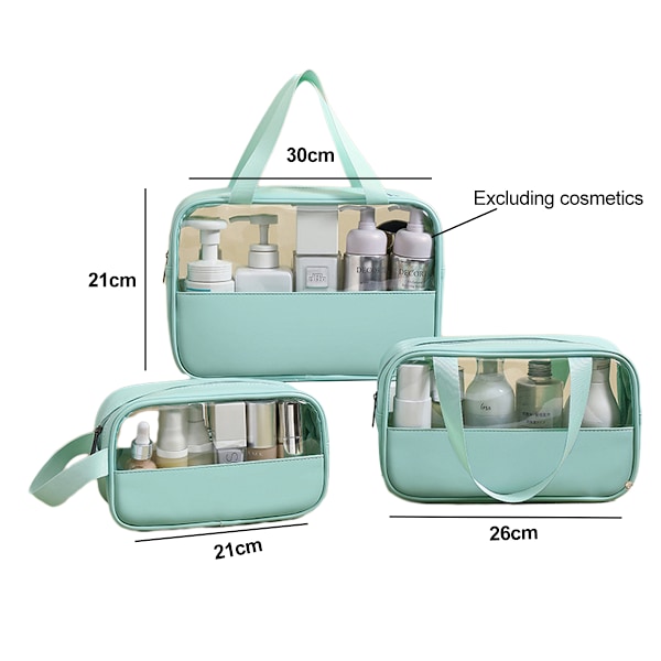 3-delars set portabel transparent vattentät multifunktionell förvaringsväska rutig dam tvättväska Light blue