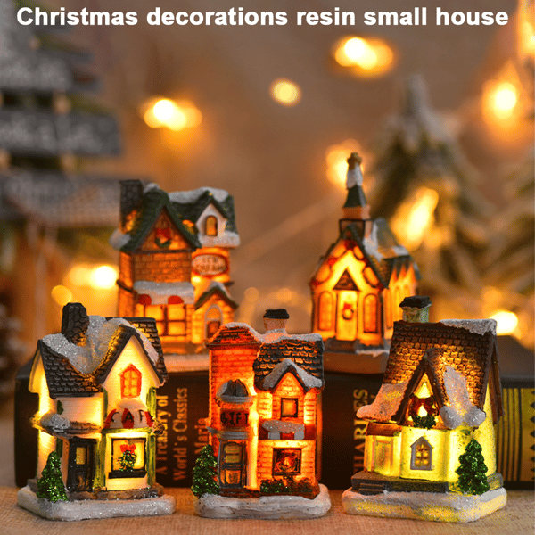 LED-dekorasjon med julescene i resin, festlig bordpynt til høytiden style 3