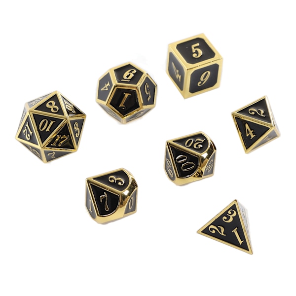 7 st Metalltärningar Mångsidiga Glänsande Portabla Hållbara Zinklegering Tärningsset för Bordsspel Imitation gold black