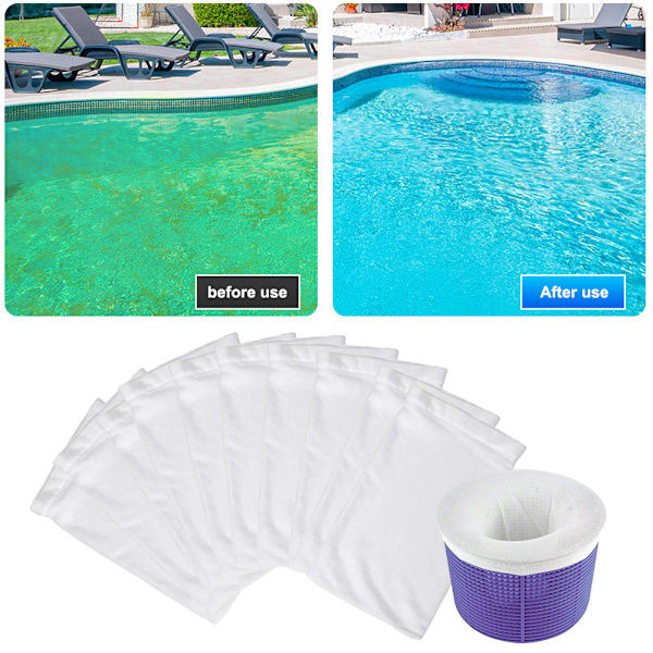 Pool Skimmer Filterstrumpa - Universal Poolfilterpåse (Vit, 20-pack)