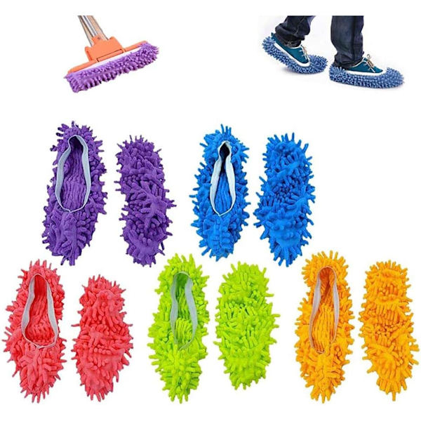 Moppesko, 5 par multifunksjonelle mikrofiber støvmoppesko Clea