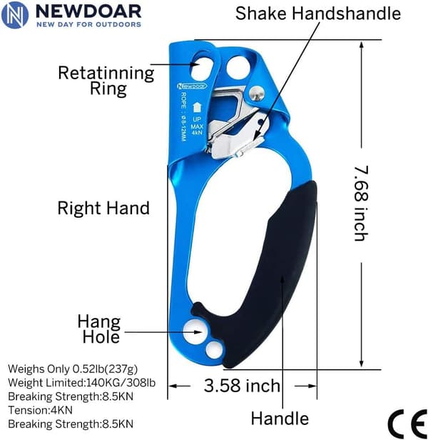 Klatretræ Klatreudstyr Ergonomisk Caliper Lige Hånd Ascender til 8-13mm Reb