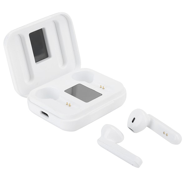 Bærbar Bluetooth 5.0 Headset True Wireless med LED Digital Display Stereo Øretelefon Hvit