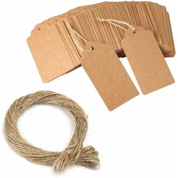 100 kpl Kraft-paperilappuja - Ripustuslaput 20 metriä luonnonjutelankaa
