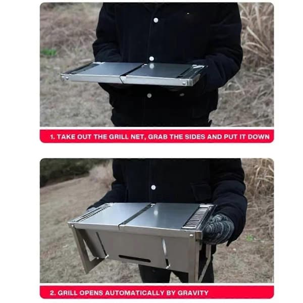 Bærbar foldbar grill i rustfrit stål - Røgfri kulgrill til hjemme- og udendørsbrug