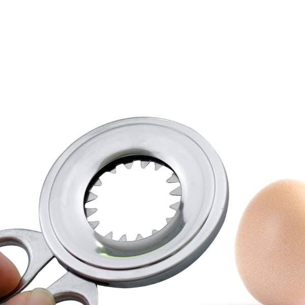 En sølvfarget eggeskallåpner i rustfritt stål, eggedeler, eggedekorasjon