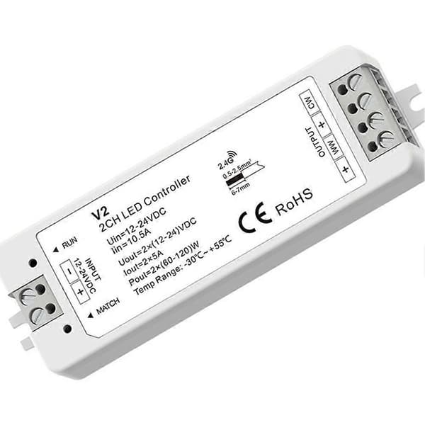 Tuya LED lysdæmper med 2.4G RF trådløs fjernbetjening 12-24V 2CH RF farvetemperaturcontroller LED strip controller