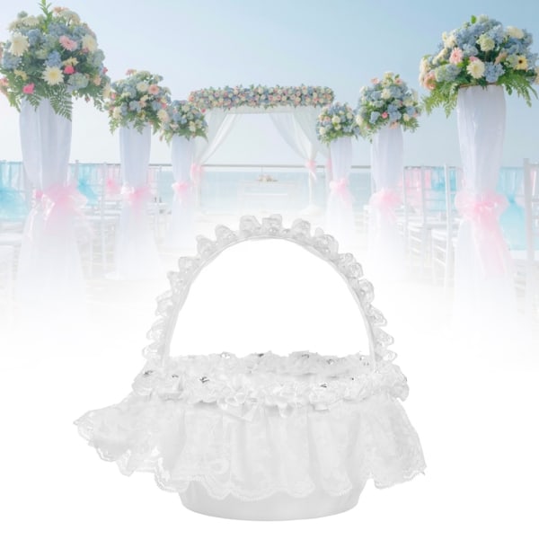 Elegant stor bröllopsblomkorg med vit spets