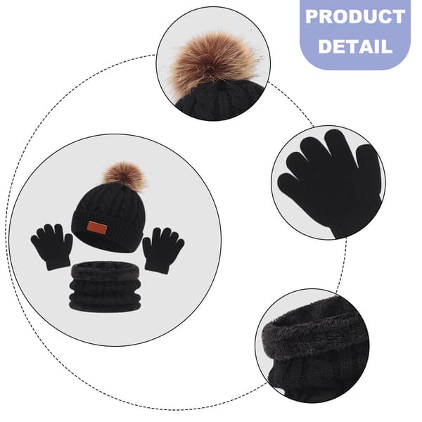 1 sæt børns vinter tredelte hat, halstørklæde, handsker, tredelt efterår og vinter enkelt kugle babyhat