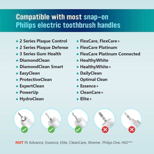 Erstatningsbørstehoder, 8-pakning kompatibel med Philips Sonicare (hvit)