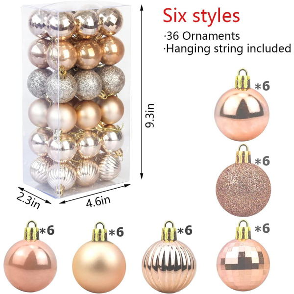 Christmas Balls Ornaments，36 Pcs Shatterproof Christmas Tree