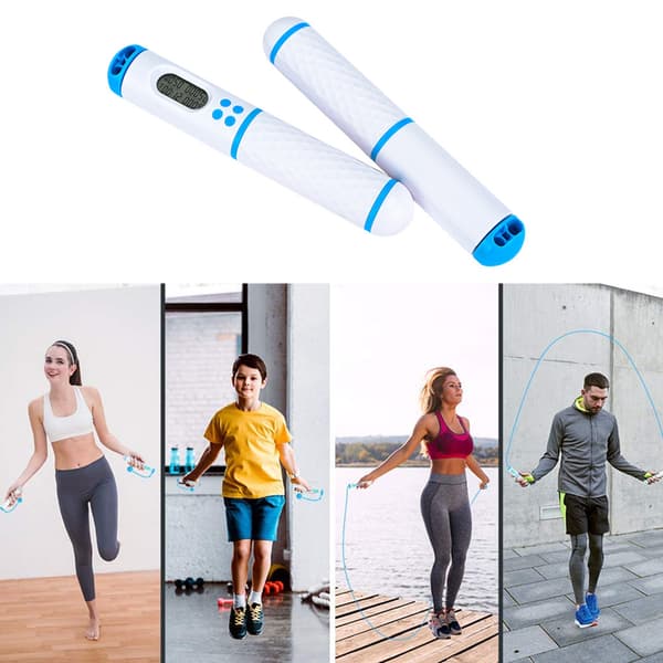 Hopprep, Digitalt viktat sladdlöst hopprep, Justerbart sladdlöst hopprep för hemmaträning för kvinnor och män White+blue