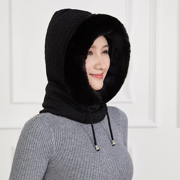 2 i 1 Vintermössa Stickad Mössa Varm Mössa Cirkelsjal Set Balaclava Vinterstickad Mössa med Fleecefoder för Kvinnor Vindtät Mössa Kylskydd Skidmössa Schwarz