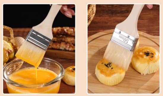 Matkvalitets oljekost med trehåndtak og ullbust: Myk børste for hjemmebaking, grilling, eggvask og sauser Medium