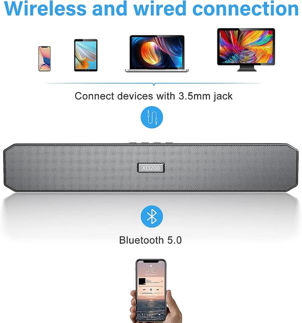 Computerhøjttalere, kablet USB-drevet soundbar med 10W stereo
