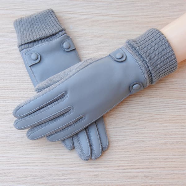 Efterår og Vinter Fløjl Varme Touch Screen Handsker til Kvinder Bomuld Udendørs Ridning Læder Fløjl Light Gray