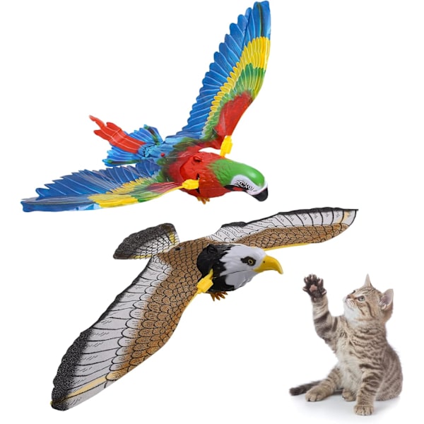 2 stycken flygande fågel katt leksak Simuleringsfågel Interaktiv katt leksak Elektronisk ljud Fågel leksaker Elektrisk