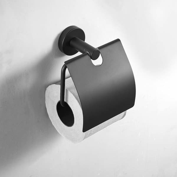 Musta pyöreäpohjainen mattamusta wc-paperiteline läpällä