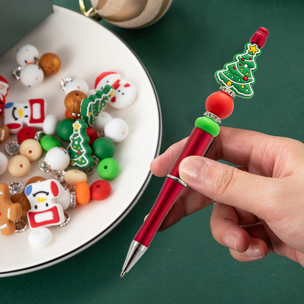 Jul Pärlpennor, Plast Pärlpennor med Silikonpärlor, Snögubbe, Pepparkaksgubbe, Jultomte, Renpennor Style 2