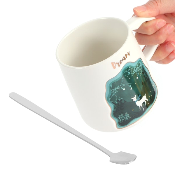 Präglad djurkopp tecknad söt kaffekopp med lock sked