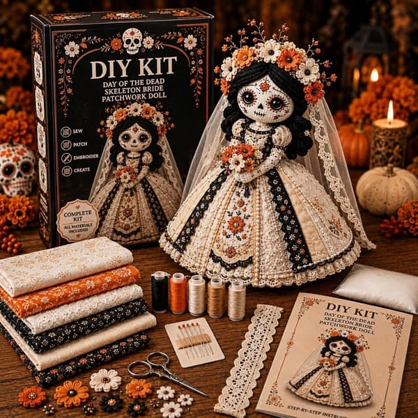 Halloween patchworkdukke DIY-sæt, sukkerskelet syning håndlavet sæt, velegnet til voksne begyndere og håndarbejdsentusiaster stil 2 style 2
