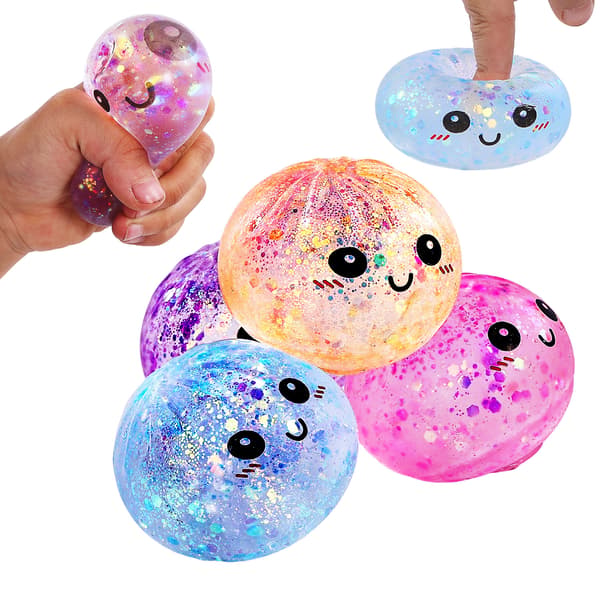 Set med 12 Glitter Emoji Stressbollar med Långsam Återhämtning
