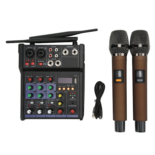 DJ-mixer med Bluetooth USB-ljudkort och 48V fantommatning, digital effektprocessor, stereo DJ-studio, lågbrusmixer, trådlös musik