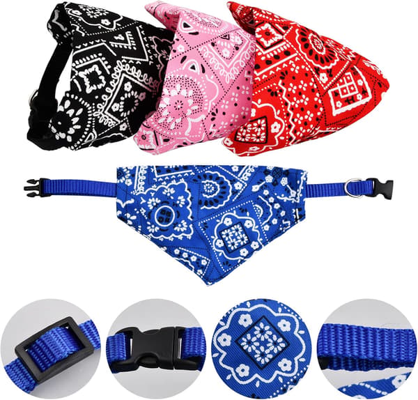 4-pack (Röd, Blå, Svart, Rosa) (M) Hundbandana Krage Boho Hund S