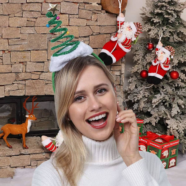 Springy Christmas Tree Headband with Bells Santa Headwear - One