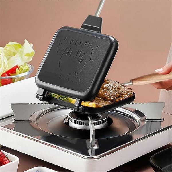 Dobbeltsidet sandwichpande Non-Stick foldbar grillstegepande til brød toast morgenmadsmaskine