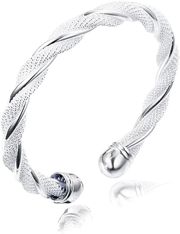 Sølvbelagt justerbart vridd mansjettarmbånd i mesh for kvinner