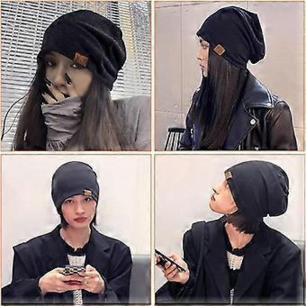 Unisex Blød Bomulds Hue Varm Softshell Huer Vinterhatte Moderne Komfortable Bløde Huer Sort